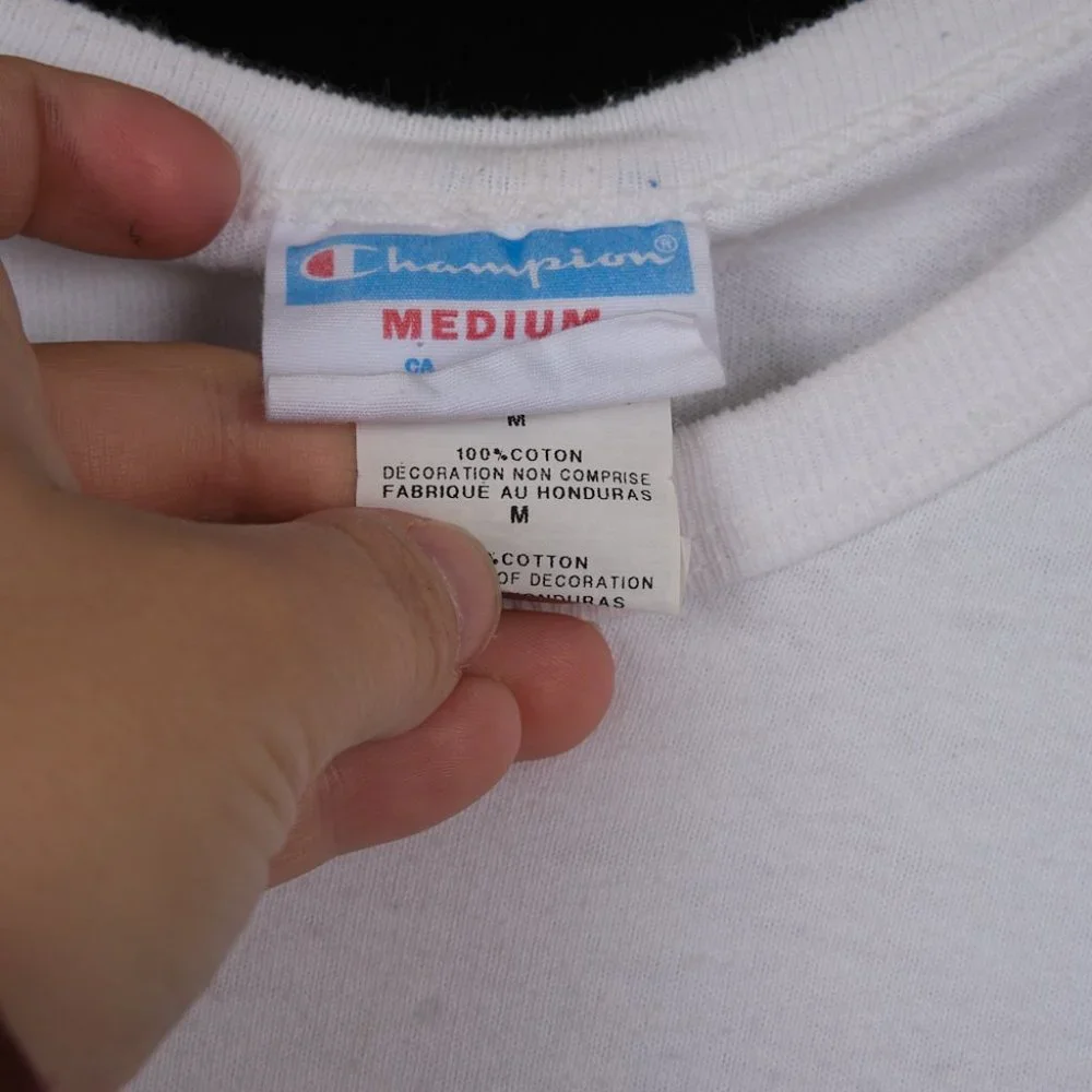Vintage Champion Big Logo White Long Sleeve Tee Medium